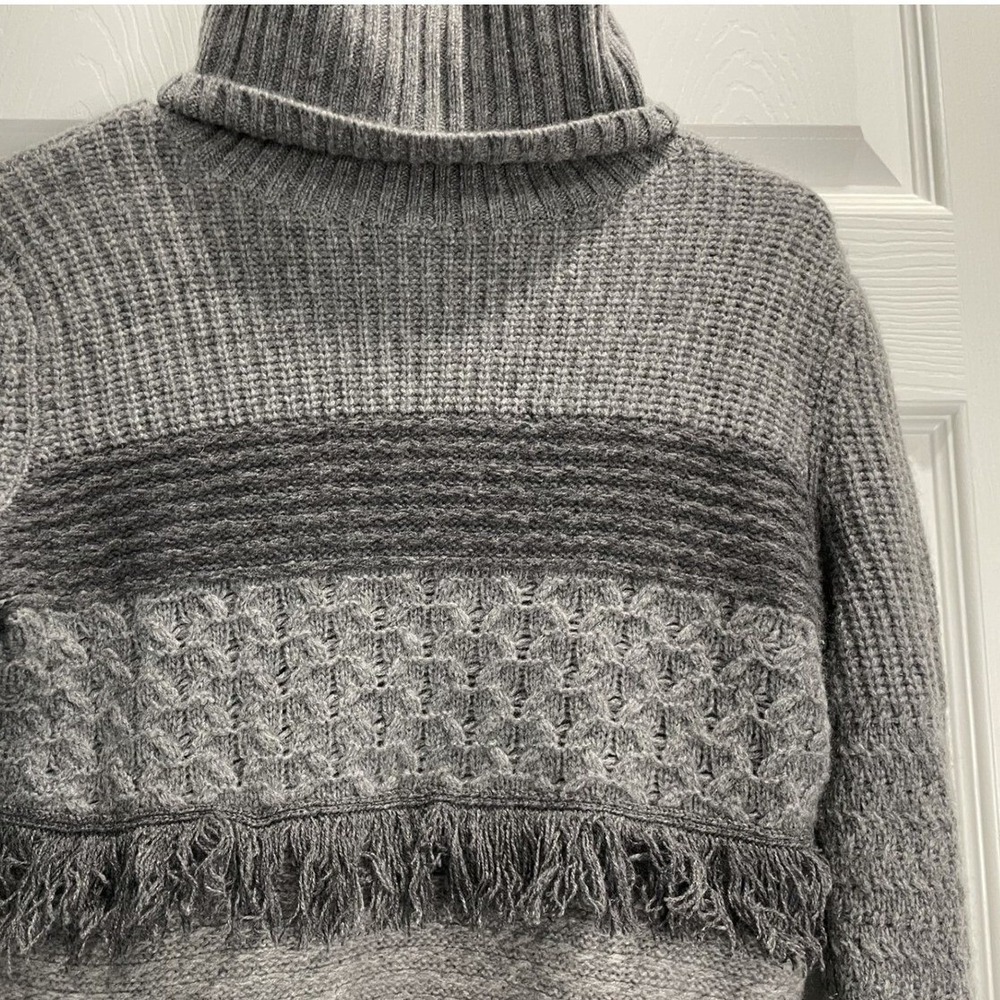 Christopher Fischer Turtleneck‎ Sweater Fringe Knit Pullover Cozy Gray XS